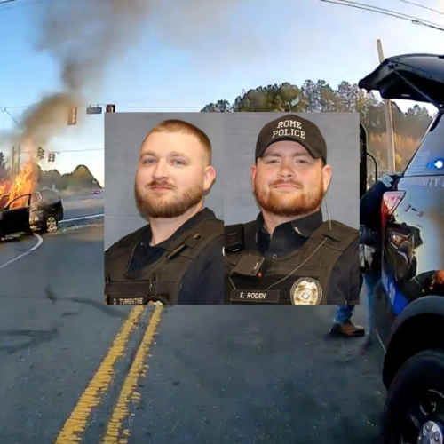 Rome officers and good samaritans heroically rescue woman and child from fiery crash Wednesday morning